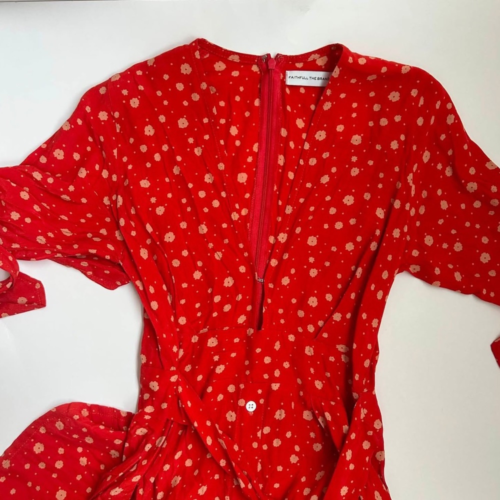 Faithfull the Brand Red Floral Midi Wrap Dress